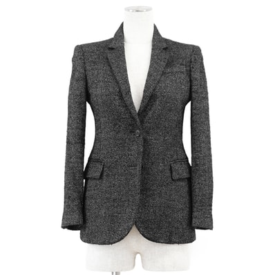 【SALE】GUCCI グッチ テーラードジャケット ツイード ウール / シルク ロゴ GG インターロッキング チャーム ノッチドラペル 2B 開き見せ フルライニング ノーベント アウター レディース サイズ 38 ブラック ホワイト 黒 白 伊製