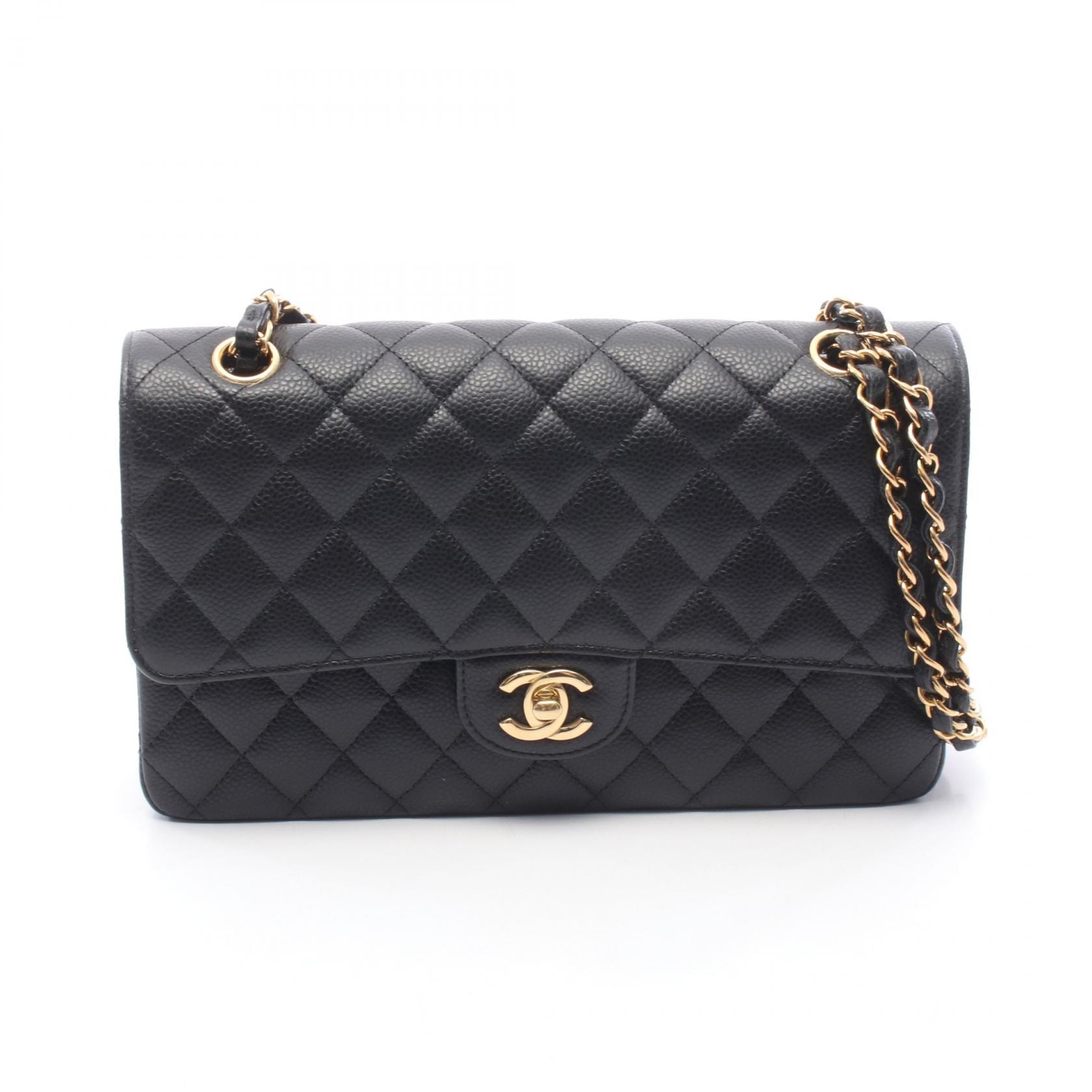 シャネル CHANEL マトラッセ Wフラップ ショルダーバッグ バッグ キャビアスキン(グレインドカーフ) レディース ブラック系 A01112 【中古】