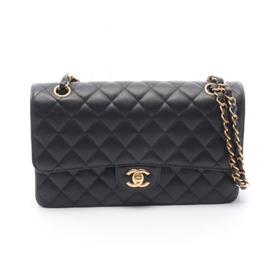 シャネル CHANEL マトラッセ Wフラップ ショルダーバッグ バッグ キャビアスキン(グレインドカーフ) レディース ブラック系 A01112 【中古】
