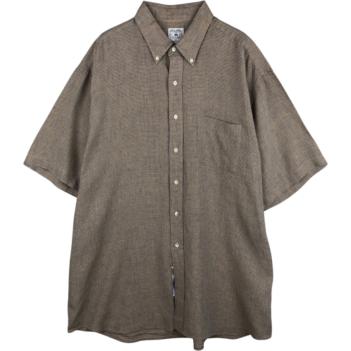 古着 ブルックスブラザーズ Brooks Brothers SPORT SHIRT チェック柄 半袖 リネン ボタンダウンシャツ メンズXL相当/eaa614521