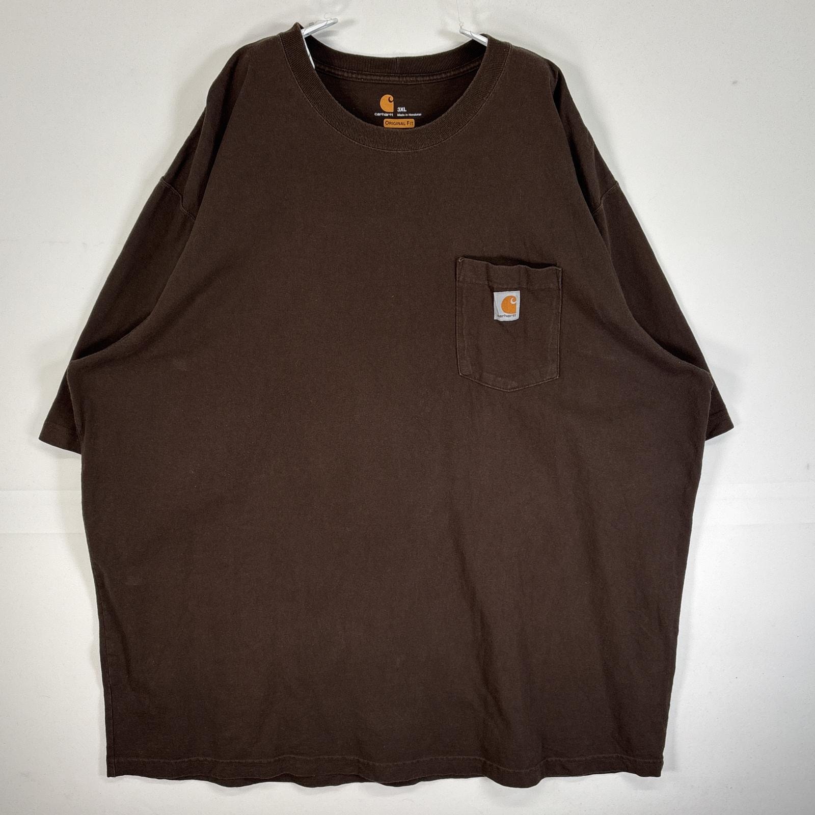 古着 カーハート Carhartt 半袖Tシャツ ワンポイント ロゴ 大きいサイズ 肉厚 クルーネック 3XL  ブラウン 無地 メンズ