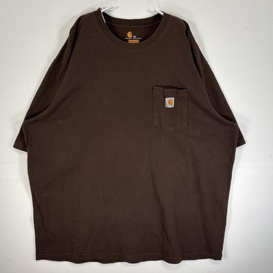 古着 カーハート Carhartt 半袖Tシャツ ワンポイント ロゴ 大きいサイズ 肉厚 クルーネック 3XL ブラウン 無地 メンズ