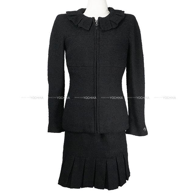 CHANEL シャネル セットアップ ツイード ジャケット スカート 黒 (ブラック) ウール/ポリアミド #34 P09679/P09451 新品同様【中古】