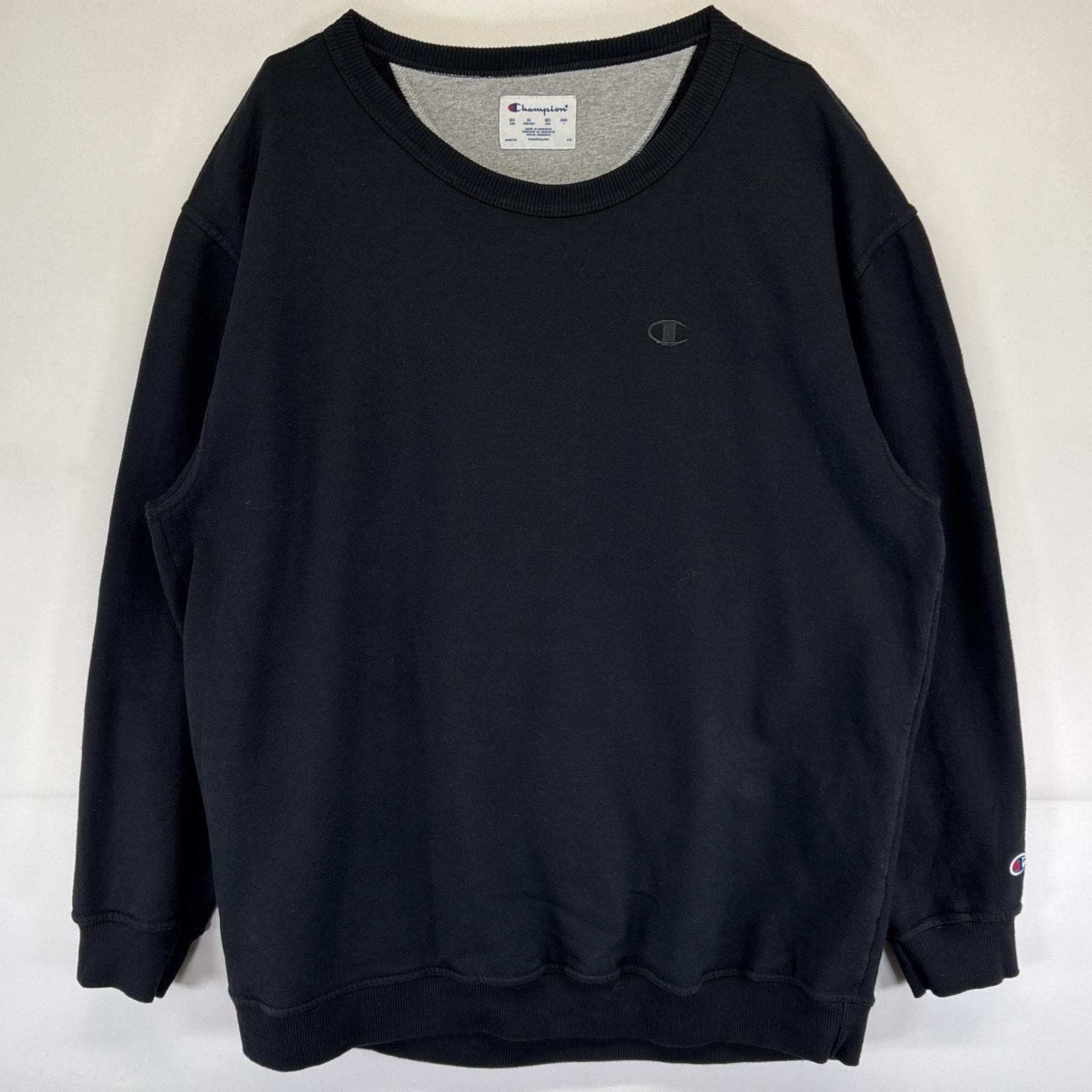 古着 チャンピオン Champion スウェット トレーナー 大きいサイズ ワンポイントロゴ クルーネック 2XB  ブラック メンズ