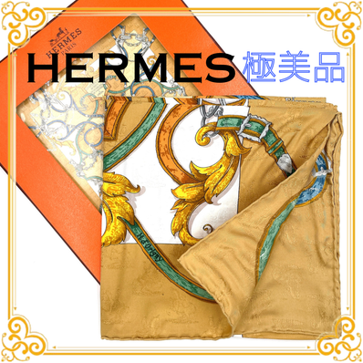 ■極美品■ HERMES エルメス カレ90 L'INSTRVCTION DV ROY 帝王学 レディース スカーフ 大判 ブラウン シルク シルク100% 箱付き ストール