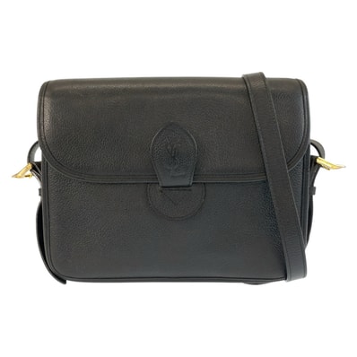 美品 YVES SAINT LAURENT イヴ サンローラン ヴィンテージ YSL ブラック 黒 ゴールド金具 レザー ショルダーバッグ ポシェット 603734 【中古】