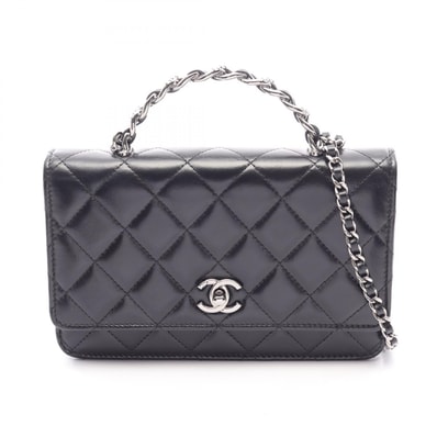 シャネル CHANEL マトラッセ トップハンドル 2WAY ショルダーバッグ バッグ ラムスキン(羊革) レディース ブラック系 【中古】
