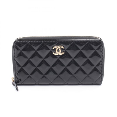 シャネル CHANEL クラシック ロングジップウォレットマトラッセ ラウンド長財布 財布 パテントレザー レディース ブラック系 AP1594 【中古】