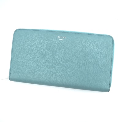 CELINE(セリーヌ)ラージ ジップドウォレット 長財布 ラウンドファスナー グレインドカーフスキン ブルー シルバー金具 S-ZM-0178【中古】