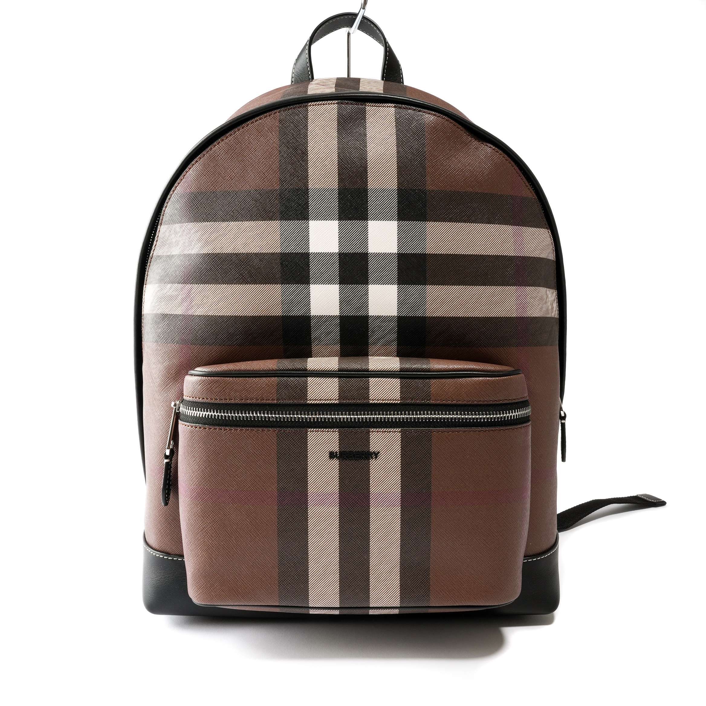 Burberry Check & Leather Backpack "Dark Barch Brown"