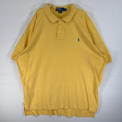 古着 90's/90年代 ポロバイラルフローレン Polo by Ralph Lauren 半袖 ポロシャツ ロゴ 刺繍 2ボタン 大きいサイズ XL イエロー 無地 メンズ