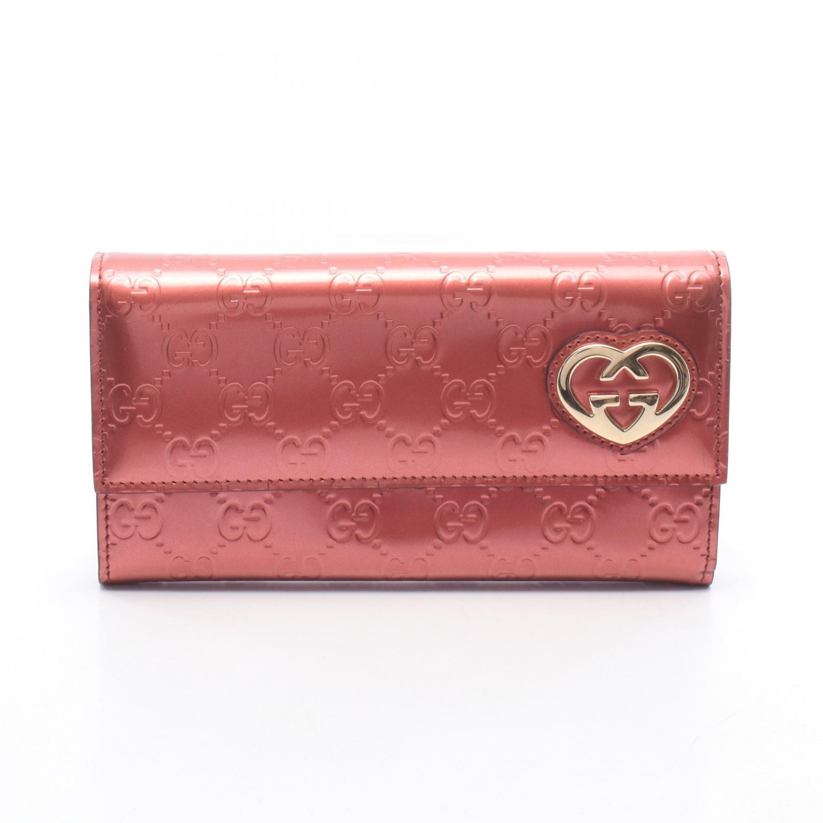 グッチ GUCCI ラブリー 二つ折り長財布 財布 パテントレザー レディース ピンク系 251861・2778 【中古】