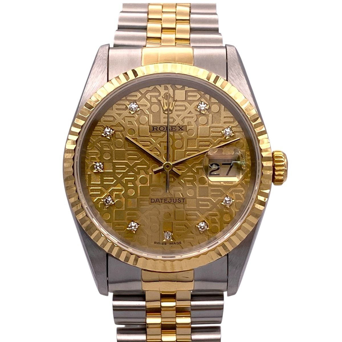 ROLEX ロレックス デイトジャスト コンピューター文字盤 彫りコンピューター 36mm W番 10Pダイヤ 腕時計 16233G K18イエローゴールド ステンレススチール ゴールド シルバー 自動巻き  メンズ【中古】