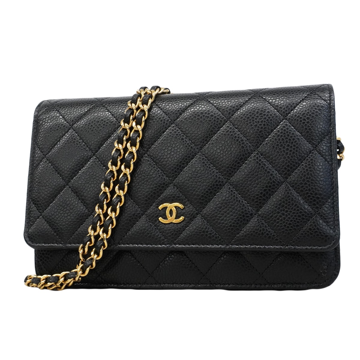 ★SALE【6fa0032】シャネル ショルダーウォレット マトラッセ チェーンショルダー キャビアスキン ブラック ゴールド金具【中古】レディース