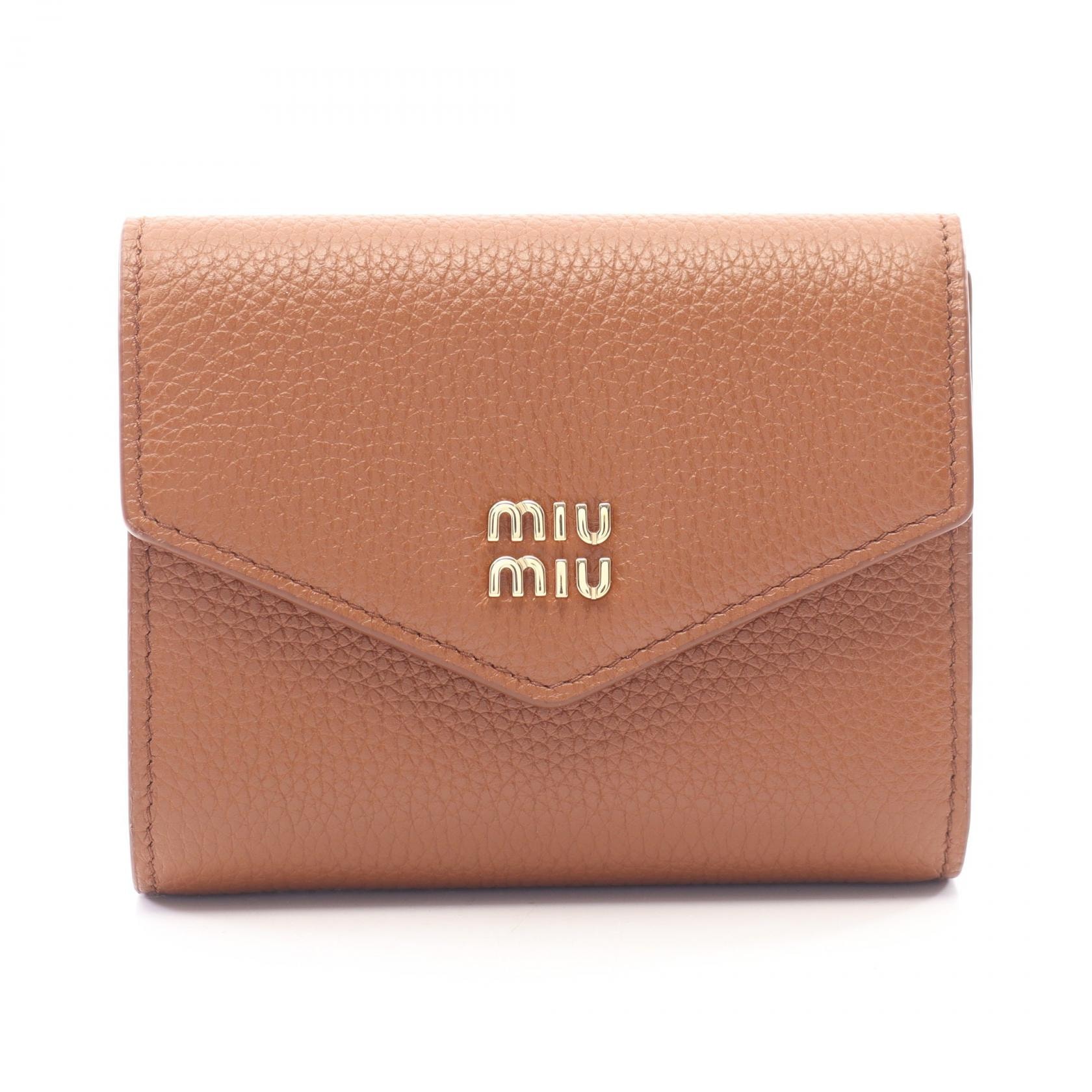 ミュウ ミュウ Miu Miu VIT DAINO スクエア 三つ折り財布 財布 レザー レディース ブラウン系 5MH040ADT7F0046 【新品】