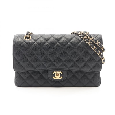 シャネル CHANEL マトラッセ Wフラップ ショルダーバッグ バッグ キャビアスキン(グレインドカーフ) レディース ブラック系 【中古】