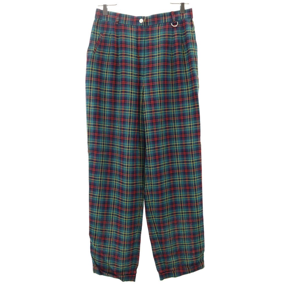 Christian Dior クリスチャンディオール 90s オールド チェック柄 ロングパンツ LL グリーン ボタンフライ