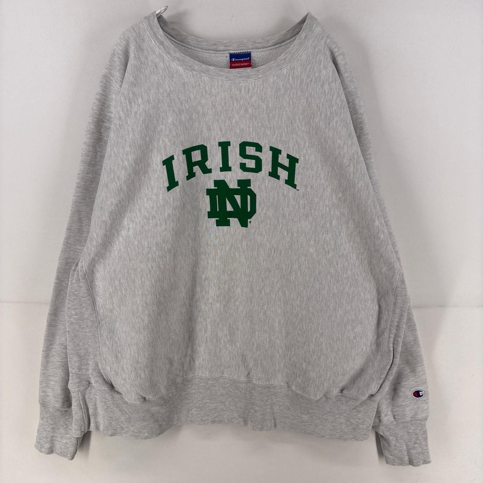 古着 チャンピオン Champion スウェット プルオーバー リバースウィーブ カレッジプリント アイリッシュ 霜降り 3XL  グレー メンズ