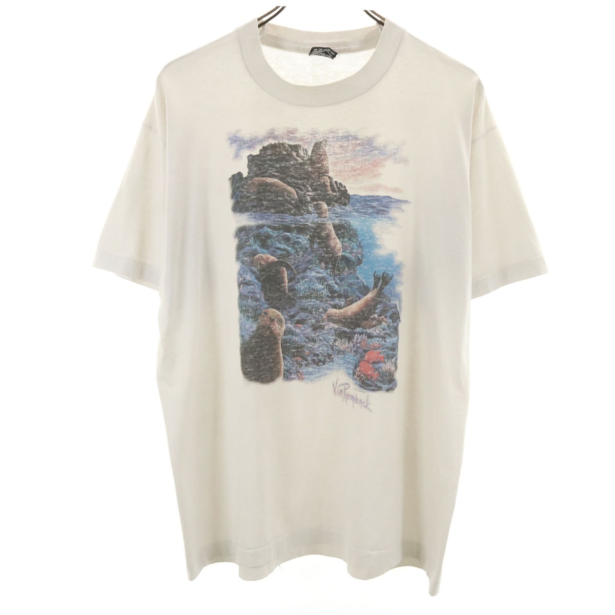 FRUIT OF THE LOOM BEST フルーツオブザルーム ベスト 90s USA製 オールド アシカ 半袖 Tシャツ L オフホワイト系 シングルステッチ