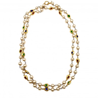 CHANEL シャネル ネックレス ロングネックレス グリポア アクセサリー ヴィンテージ GP カラーストーン フェイクパール 2 9 ゴールド マルチカラー レディース 約139.6g 1994年【中古品】