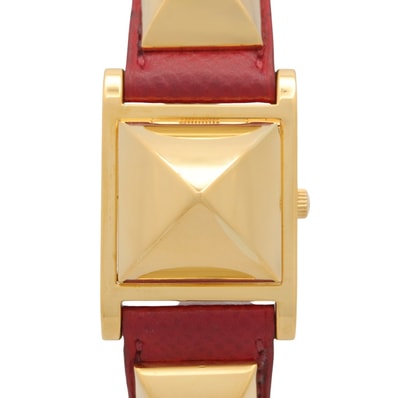 エルメス HERMES メドール 腕時計 時計 GP(ゴールドメッキ) レザー レディース ホワイト系 ME1.201 【中古】