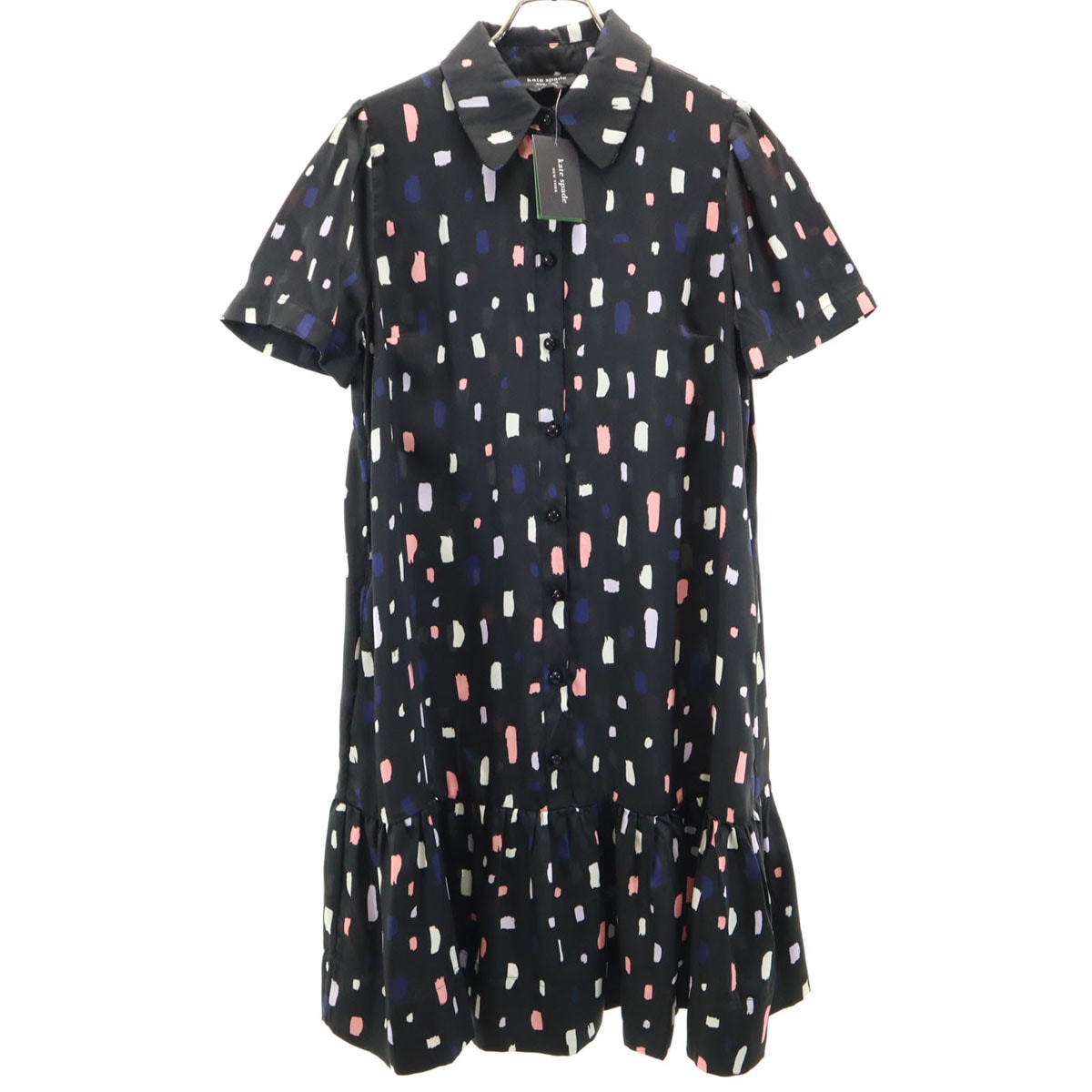 Kate Spade ケイトスペード 総柄 半袖 ワンピース S ブラック系