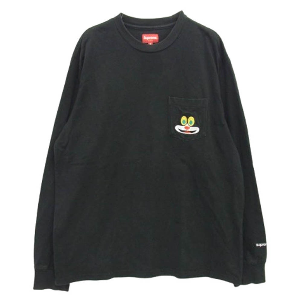 Supreme シュプリーム Tシャツ 19AW Cat L/S Pocket Tee キャット ポケット 長袖 Tシャツ ブラック系 M【中古】