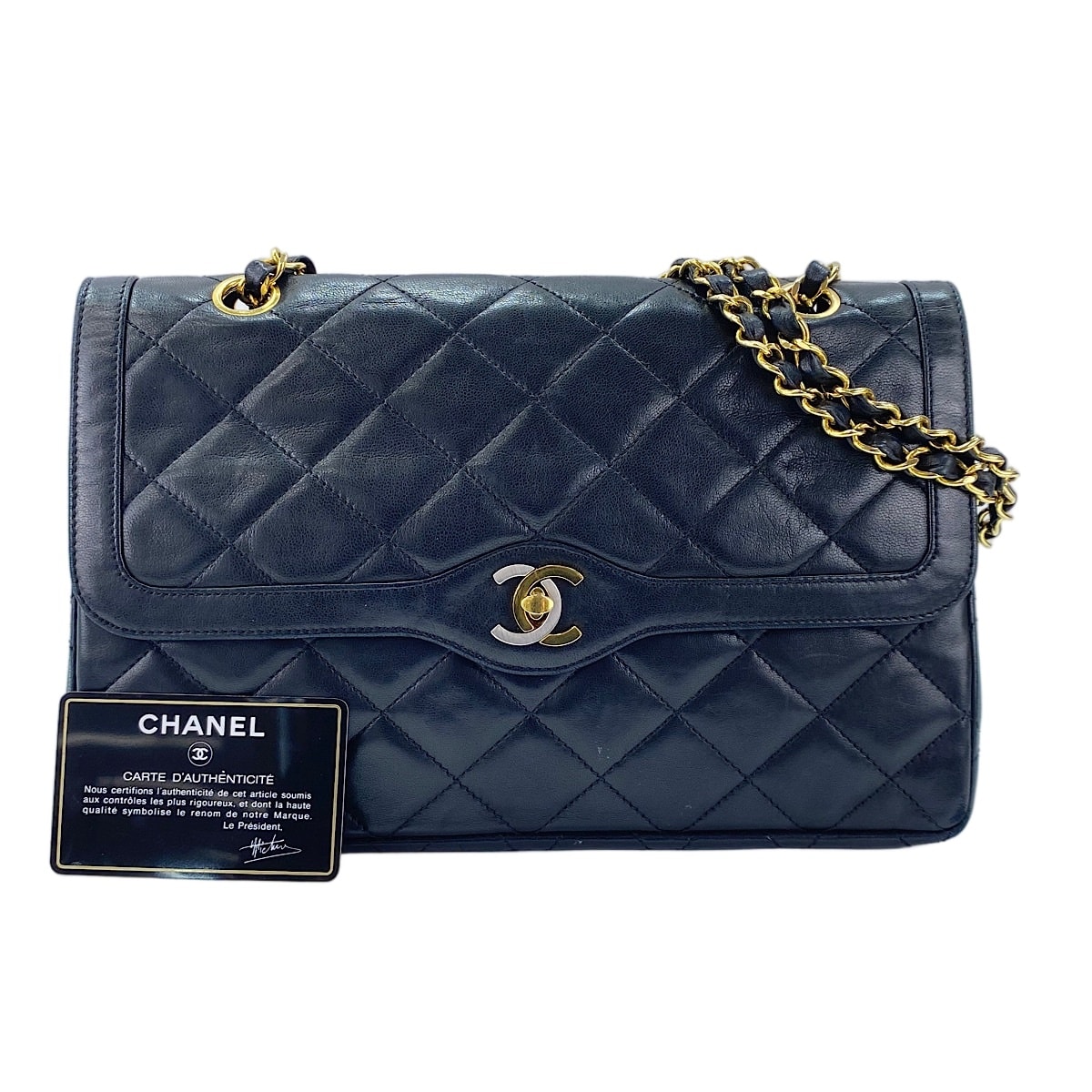 シャネル CHANEL ラムスキン マトラッセ 28 ダブルフラップ ショルダーバッグ【中古】