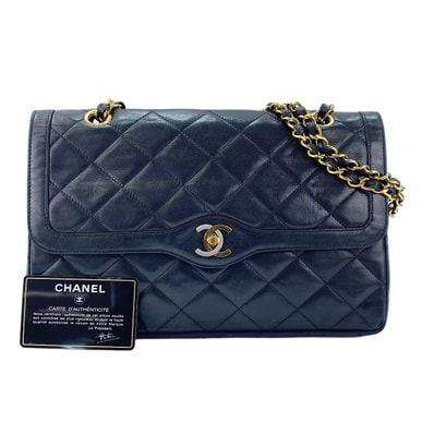 シャネル CHANEL ラムスキン マトラッセ 28 ダブルフラップ ショルダーバッグ【中古】