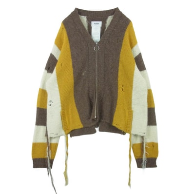doublet ダブレット 21AW 21AW36KN60 ZIP UP STRIPE CARDIGAN ジップアップ ストライプ カーディガン イエロー系 ブラウン系 アイボリー系 L【中古】