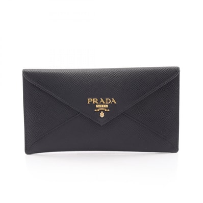 プラダ PRADA SAFFIANO CUIR エンベロップ 二つ折り長財布 財布 サフィアーノレザー レディース ブラック系 1MF175 【中古】