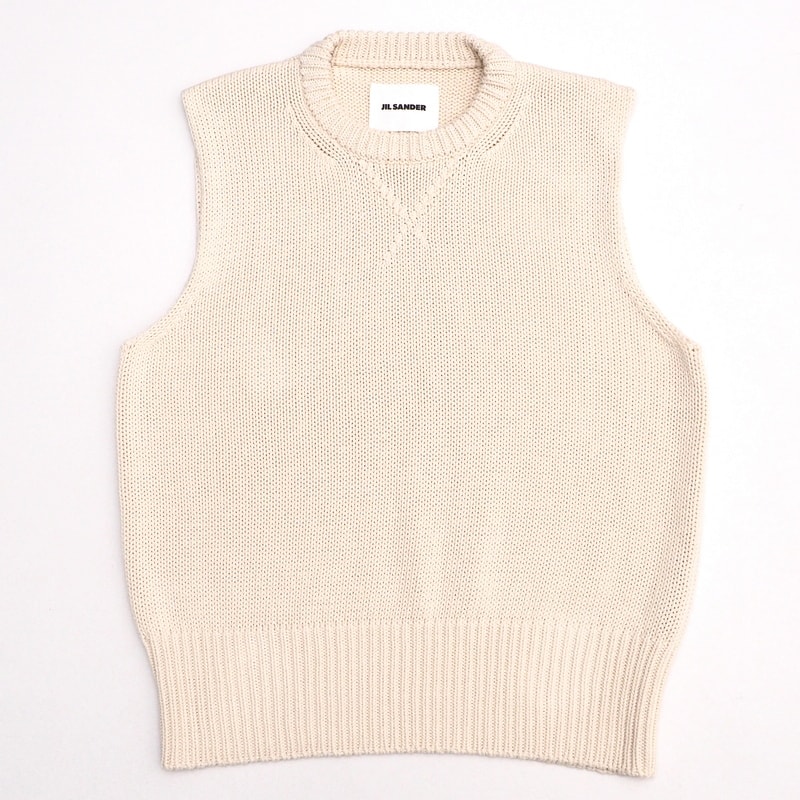 ■美品■2022年製■JIL SANDER ジルサンダー ベスト サイズ50 ニットベスト コットン アイボリー イタリア製 ブランド古着【中古】20241002/RA1404