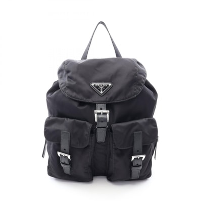 プラダ PRADA TESSUTO + SOFT CALF リュックサック バックパック バッグ ナイロン レザー レディース ブラック系 【中古】