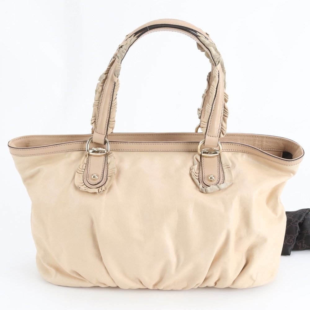 ■美品 グッチ ベージュ フリル 189841 トート バッグ レザー