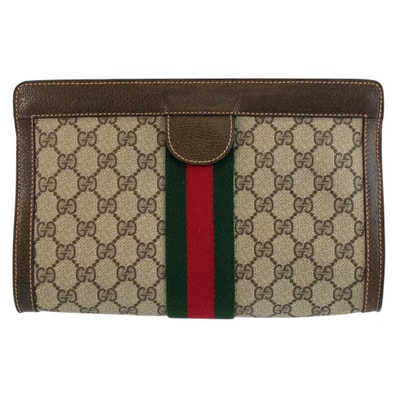 美品 GUCCI グッチ ヴィンテージ シェリーライン ベージュ ブラウン GGスプリームキャンバス クラッチバッグ セカンドバッグ 男女兼用 603273 【中古】