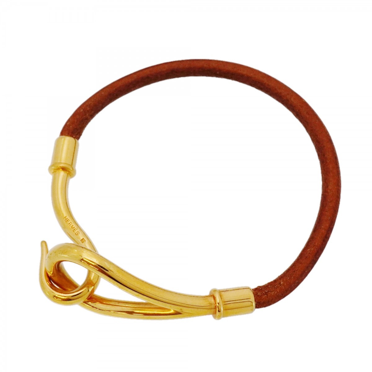 【6jdb0561】エルメス ブレスレット ジャンボフック GPメッキ レザー ゴールド ブラウン【中古】レディース