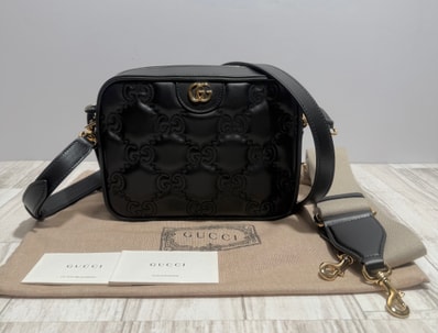 【定価280,500円/未使用/国内正規品】GUCCI グッチ GGマトラッセブラックレザースモールショルダーバッグ