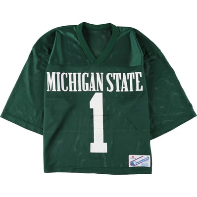 古着 チャンピオン Champion MICHIGAN STATE ミシガン州立大学 カレッジ Vネック 七分袖 メッシュ ゲームシャツ USA製 レディースM相当/eaa641899