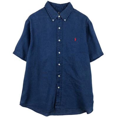 古着 ラルフローレン Ralph Lauren CLASSIC FIT 半袖 リネン ボタンダウンシャツ メンズXL相当/eaa639536