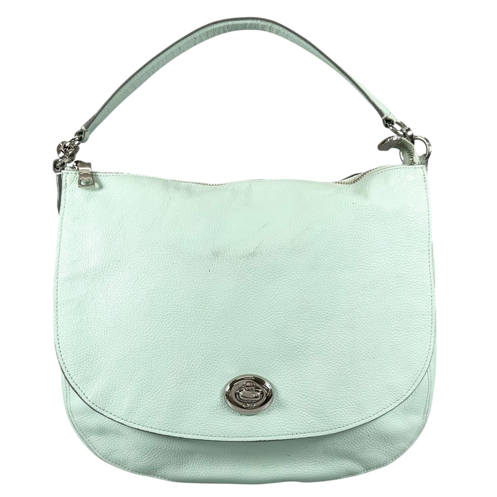 COACH コーチ ターンロック ホーボー ショルダーバッグ レザー ミントグリーン レディース【中古】