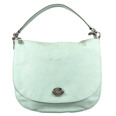 COACH コーチ ターンロック ホーボー ショルダーバッグ レザー ミントグリーン レディース【中古】