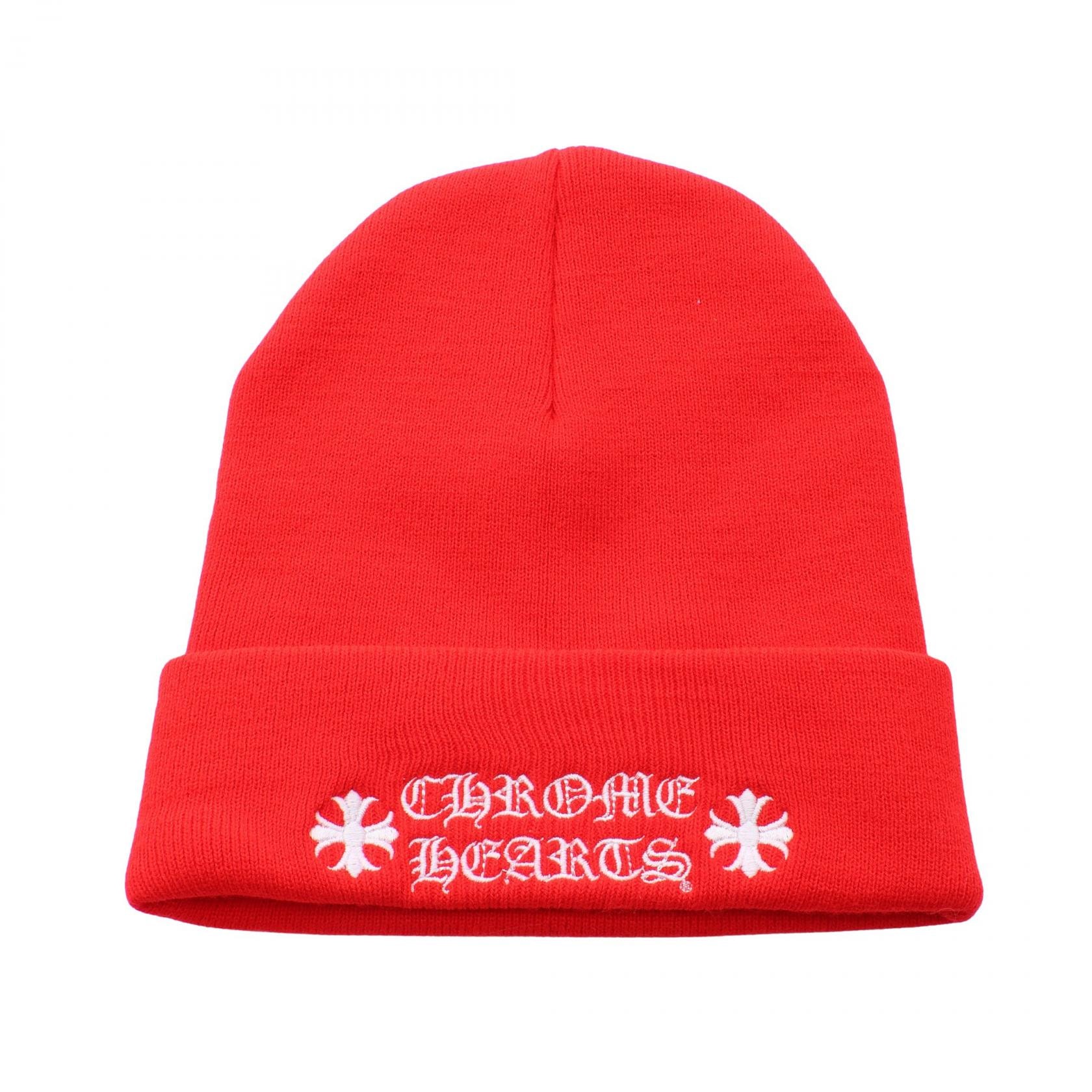 クロムハーツ CHROME HEARTS WATCH CAP ロゴ刺繍 ニットキャップ 帽子 アクリル レディース レッド系 【中古】