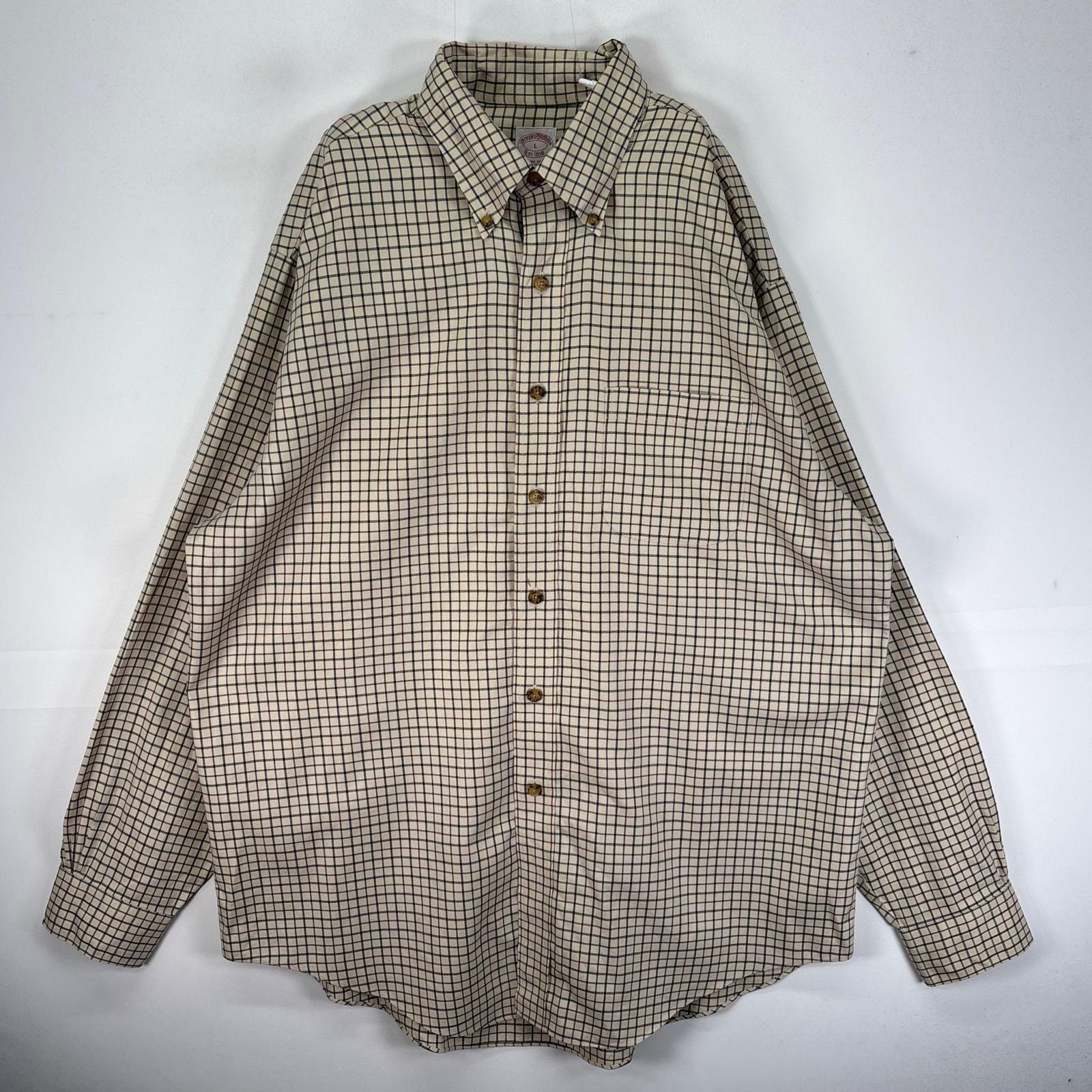 古着 ブルックスブラザーズ Brooks Brothers 長袖シャツ ボタンダウン 1818 胸ポケット L  ベージュ系 チェック メンズ