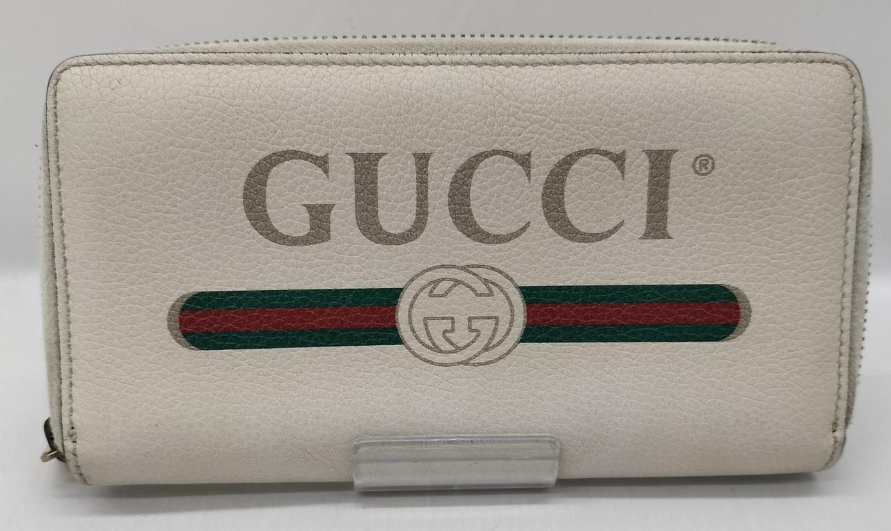 GUCCI Vintage Logo Print Zip Around Wallet "White"