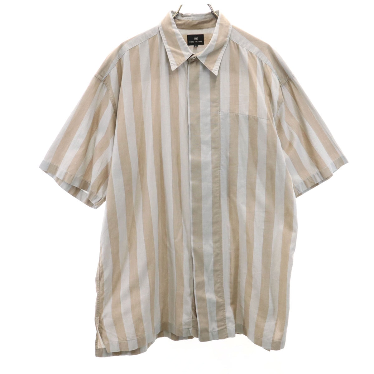 ISSEY MIYAKE イッセイミヤケ 90s オールド ストライプ柄 半袖 シャツ L グレー 比翼