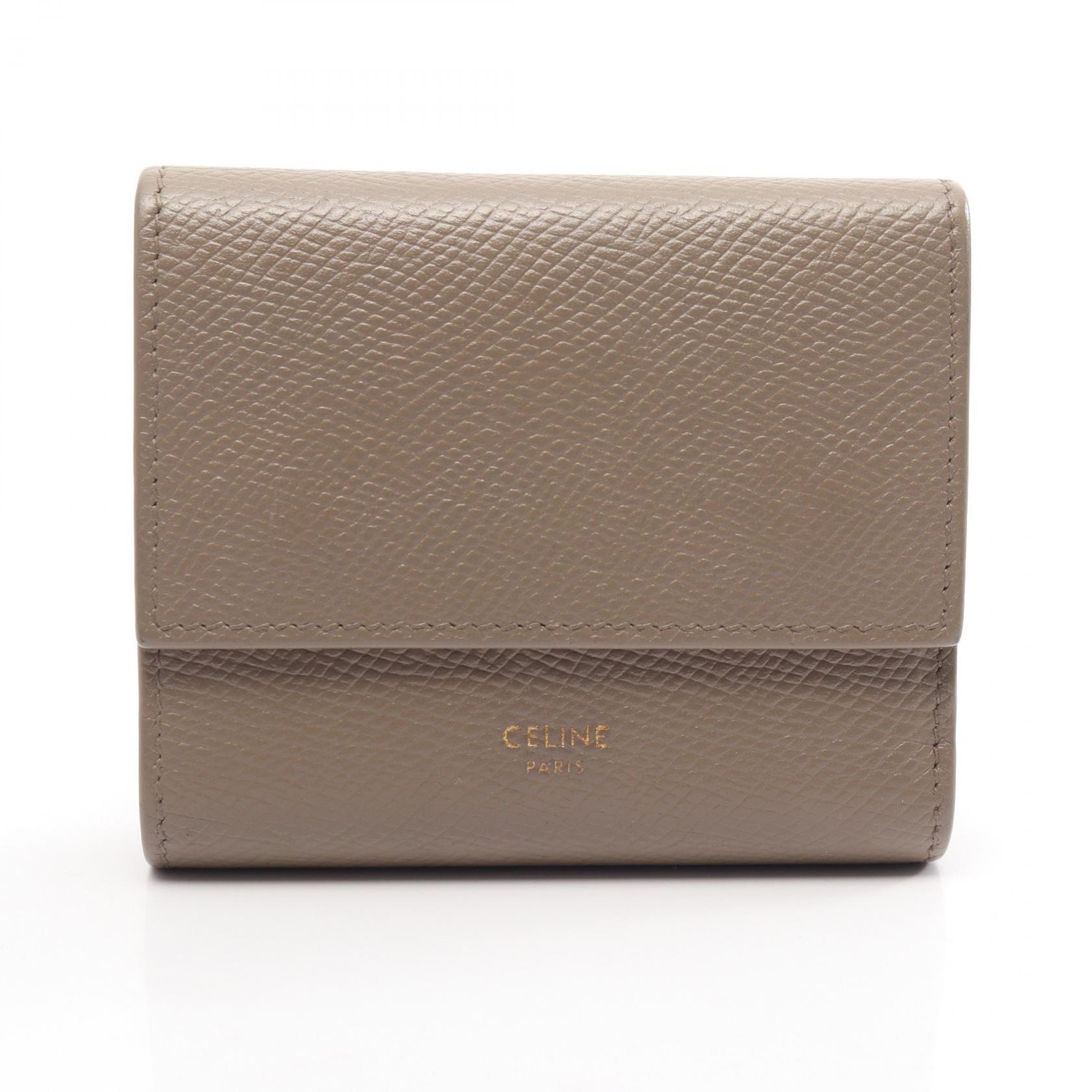 セリーヌ CELINE スモール トリフォールドウォレット 三つ折り財布 財布 レザー レディース ベージュ系 【中古】