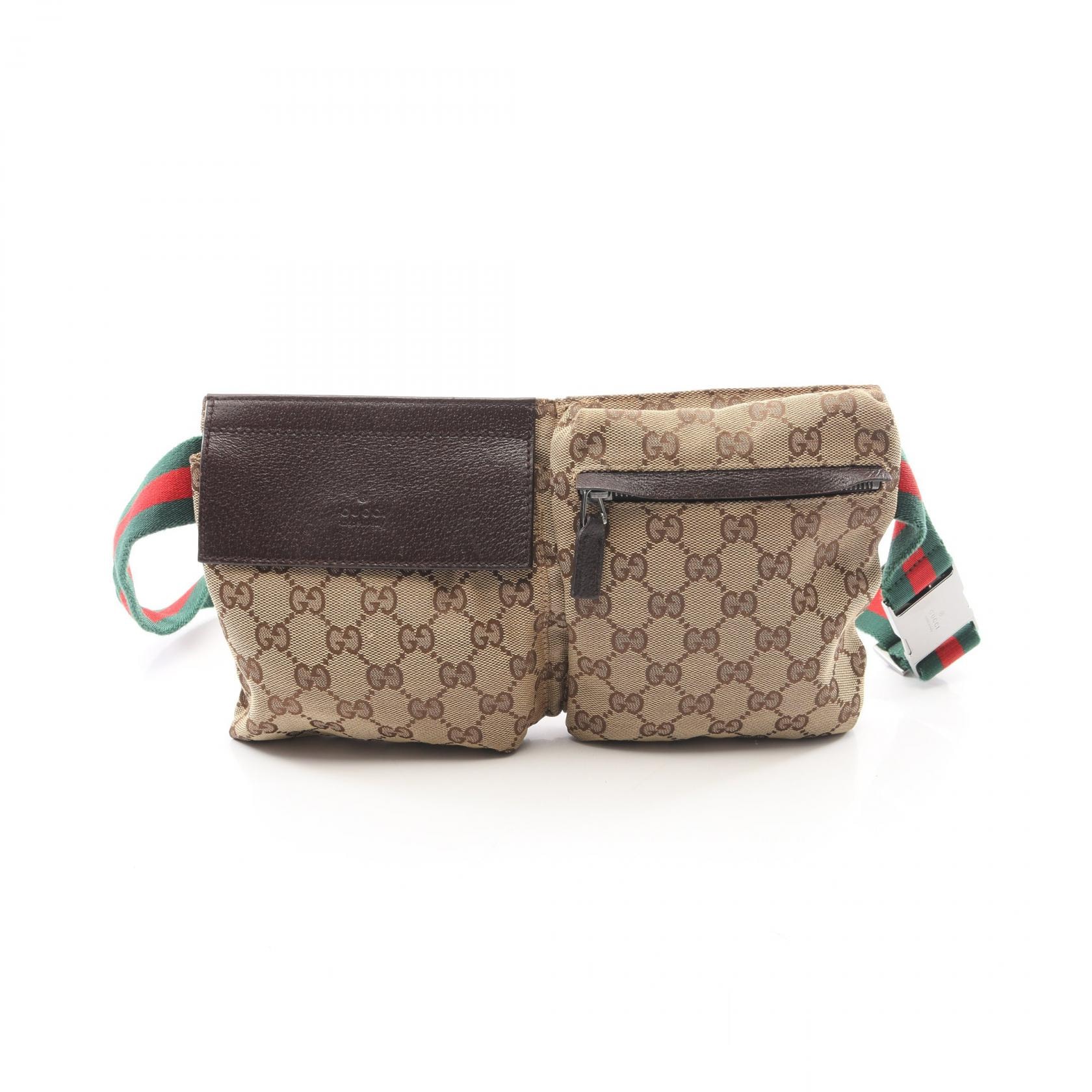 グッチ GUCCI GGキャンバス ウエストバッグ ボディバッグ バッグ キャンバス レザー メンズ レディース ベージュ系 / ブラウン系 28566 【中古】