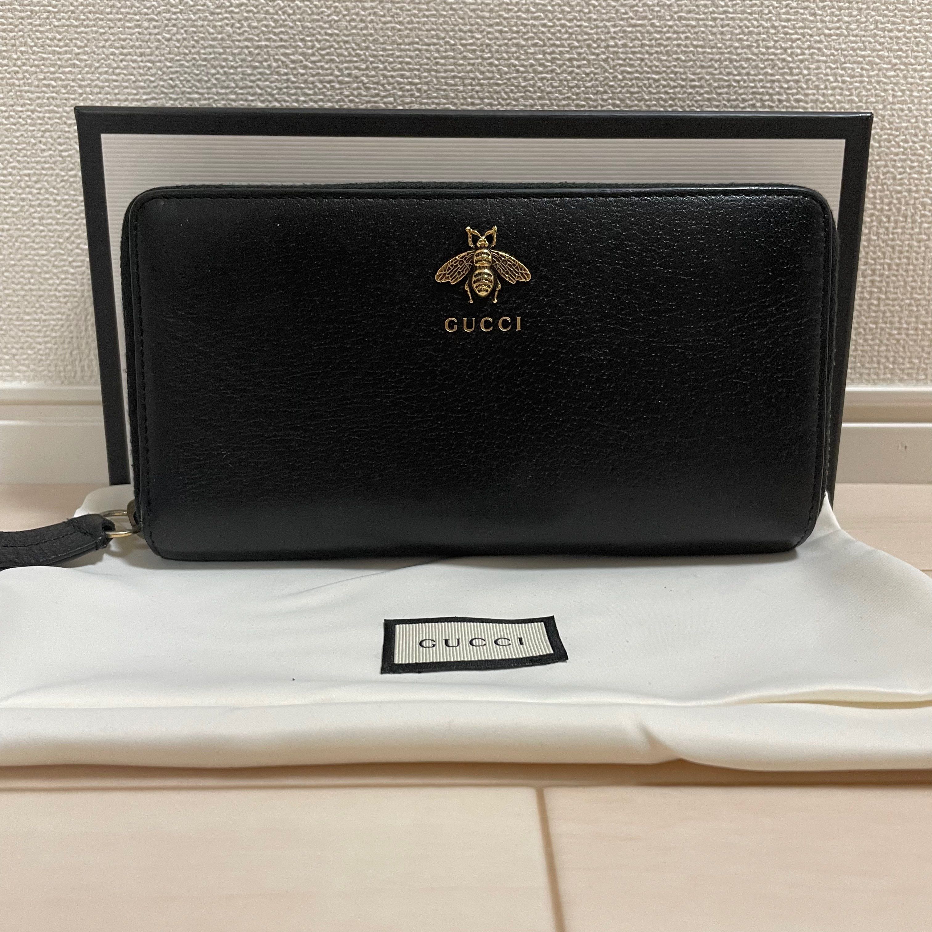 GUCCI Animalier Leather Zip Around Wallet