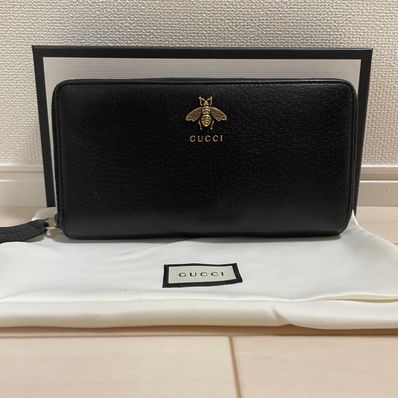 GUCCI Animalier Leather Zip Around Wallet