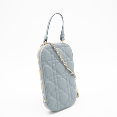 極美品 Christian Dior クリスチャンディオール カナージュ ラムスキン Lady Dior Call'in Dior フォンホルダー S0872ONMJ_M81B 2wayショルダーバッグ ブルー ラムスキン レディース
